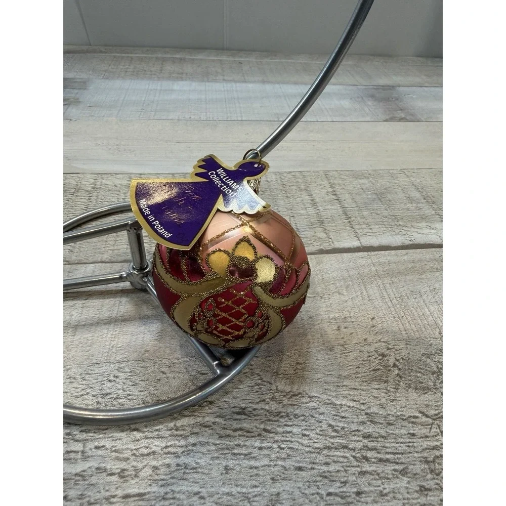William Sullivan Poland HandBlown Glass Christmas Ornament Set 2 Ball Finial VTG